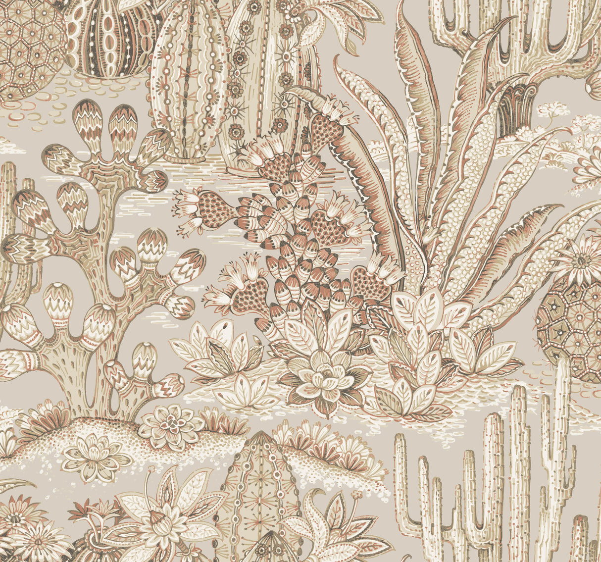York MT5632 Lotus Land Cacti Baked Clay Wallpaper - Eade's Wallpaper