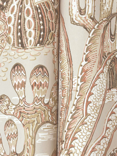 York MT5632 Lotus Land Cacti Baked Clay Wallpaper - Eade's Wallpaper