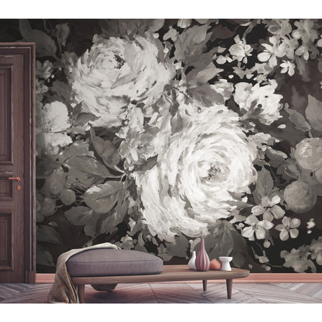 York MU0248M Impressionist Floral Grey Wall Mural