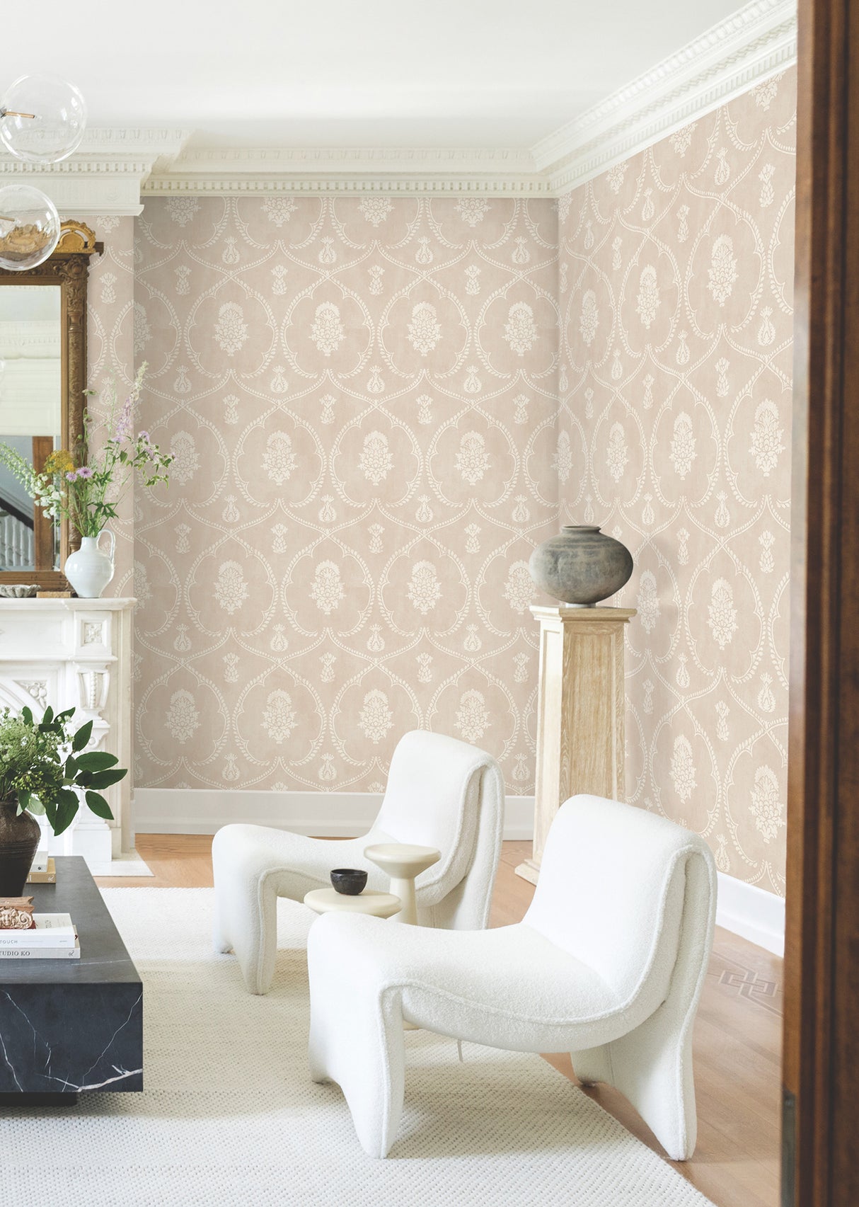 Ronald Redding MX9646 Royal Damask Blush Wallpaper - Eade's Wallpaper