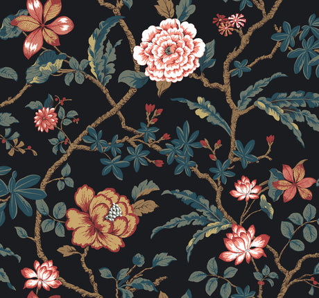 Ronald Redding MX9656 Courtyard Botanical Scarlet Wallpaper - Eade's Wallpaper