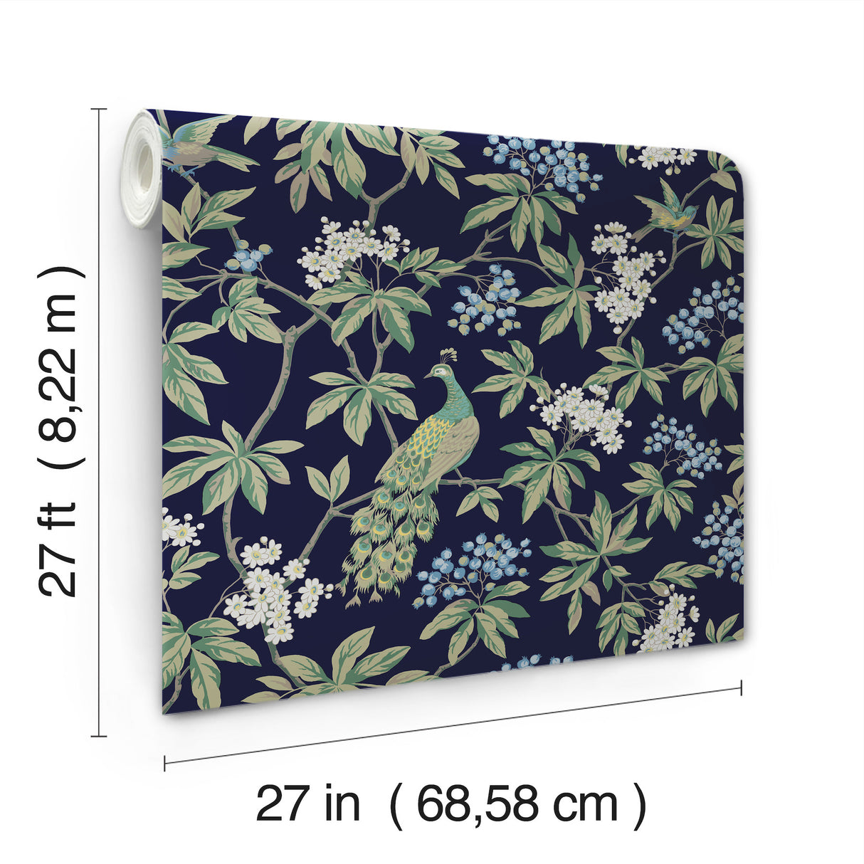 Ronald Redding MX9661 Peacock Estate Navy Wallpaper - Eade's Wallpaper