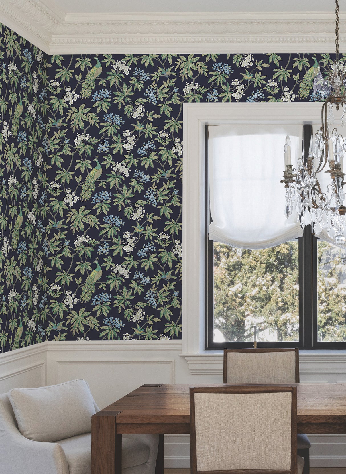 Ronald Redding MX9661 Peacock Estate Navy Wallpaper - Eade's Wallpaper