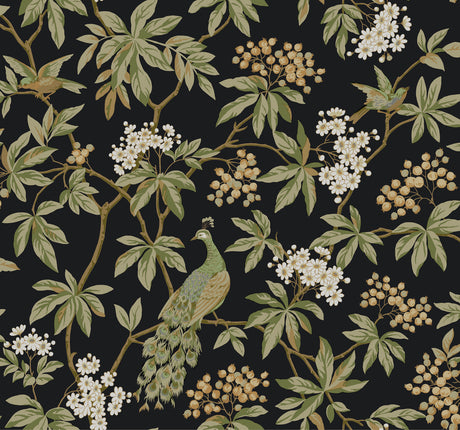 Ronald Redding MX9662 Peacock Estate Black Wallpaper - Eade's Wallpaper