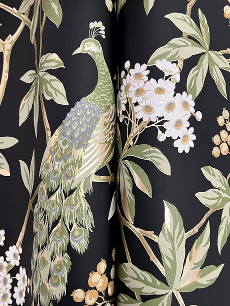 Ronald Redding MX9662 Peacock Estate Black Wallpaper - Eade's Wallpaper