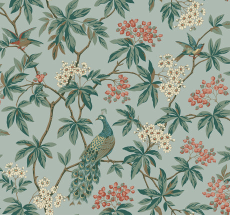 Ronald Redding MX9663 Peacock Estate Blue Wallpaper - Eade's Wallpaper