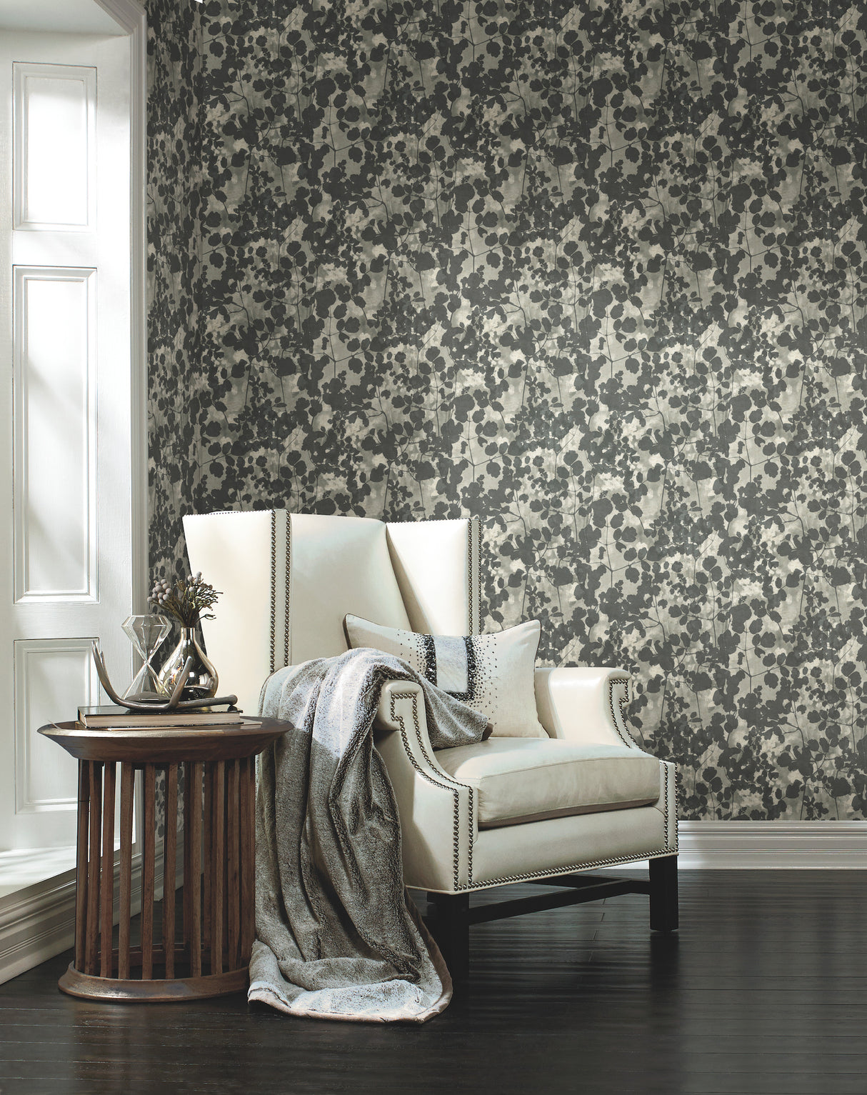 York NA0521 Pressed Leaves Dark Grey Wallpaper