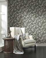 York NA0521 Pressed Leaves Dark Grey Wallpaper