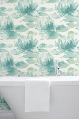 York NA0525 Water Lily Blue Wallpaper