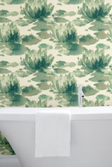 York NA0526 Water Lily Green Wallpaper