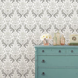 NuWallpaper NU1827 Grey Nouveau Damask Peel & Stick Wallpaper