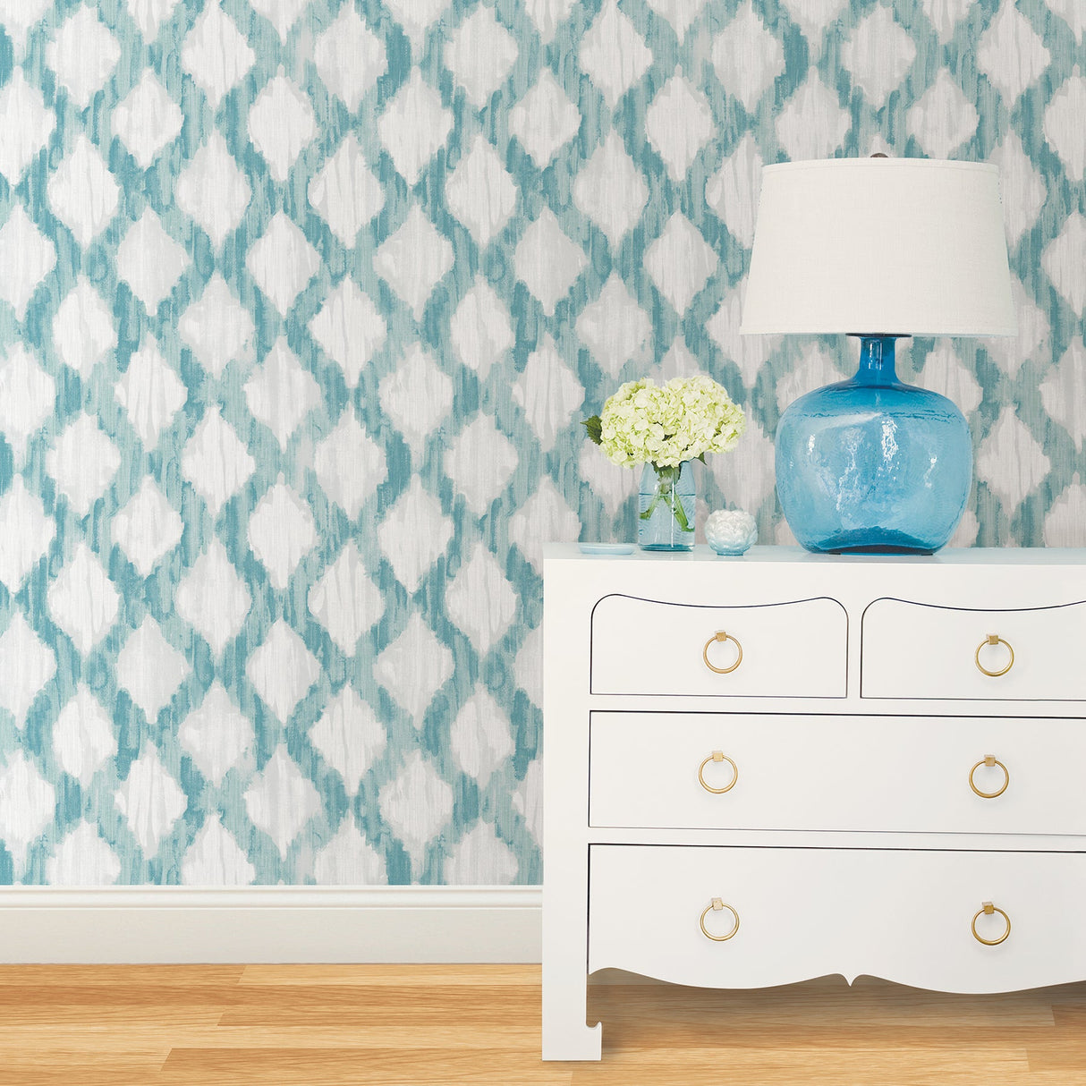 NuWallpaper NU2923 Teal Floating Trellis Peel & Stick Wallpaper