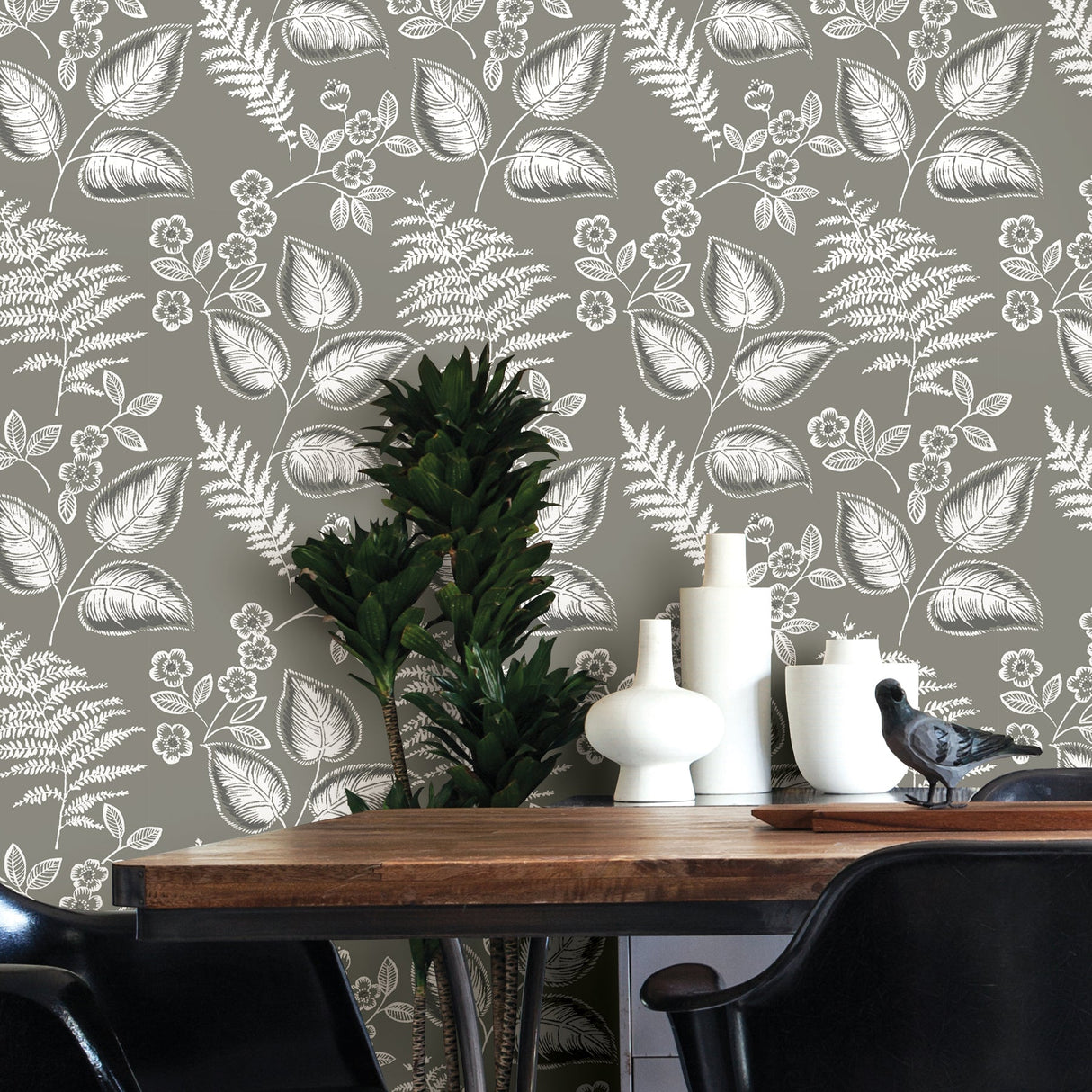 NuWallpaper NUS3143 Grey Foliage Peel & Stick Wallpaper