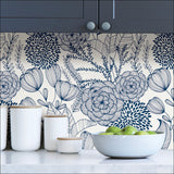 NuWallpaper NUS3830 Navy Secret Garden Peel & Stick Wallpaper