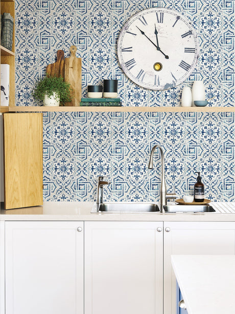 NuWallpaper NUS4396 Blue Landondale Peel & Stick Wallpaper