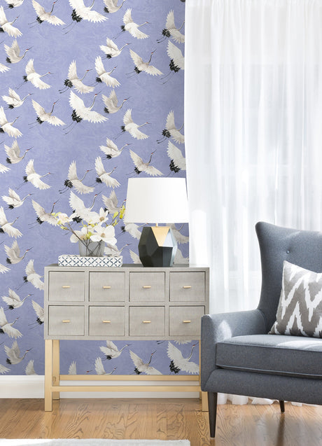 NuWallpaper NUS4622 Hydrangea Halcyon Birds Peel & Stick Wallpaper