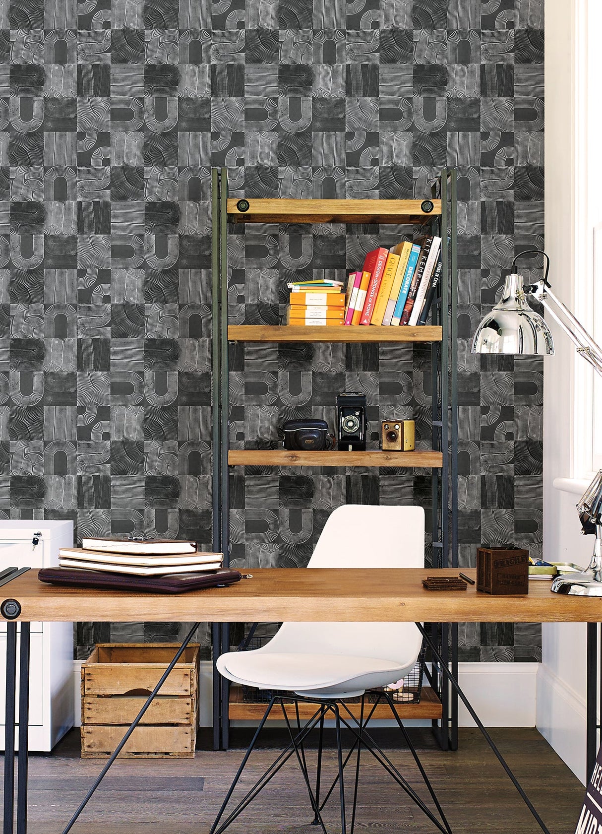 NuWallpaper NUS4629 Black Vaughn Geometric Peel & Stick Wallpaper