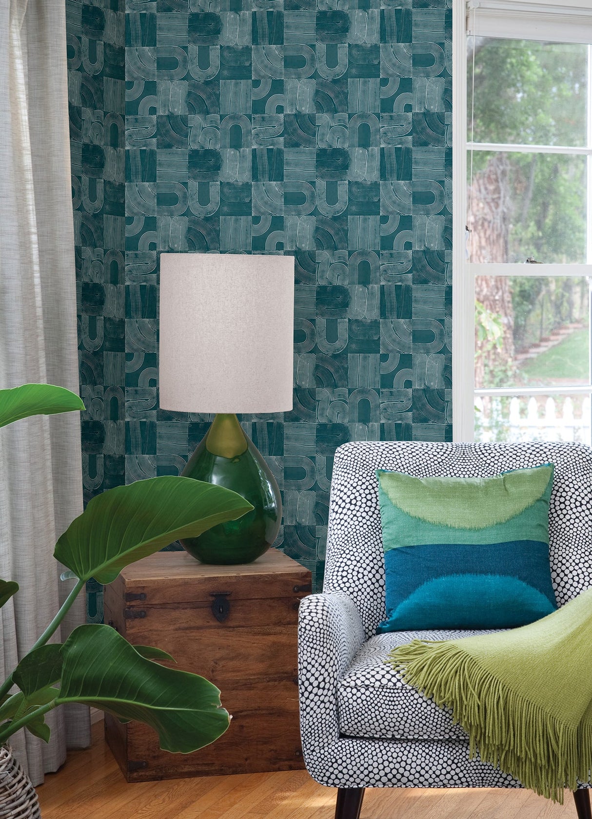 NuWallpaper NUS4630 Teal Vaughn Geometric Peel & Stick Wallpaper