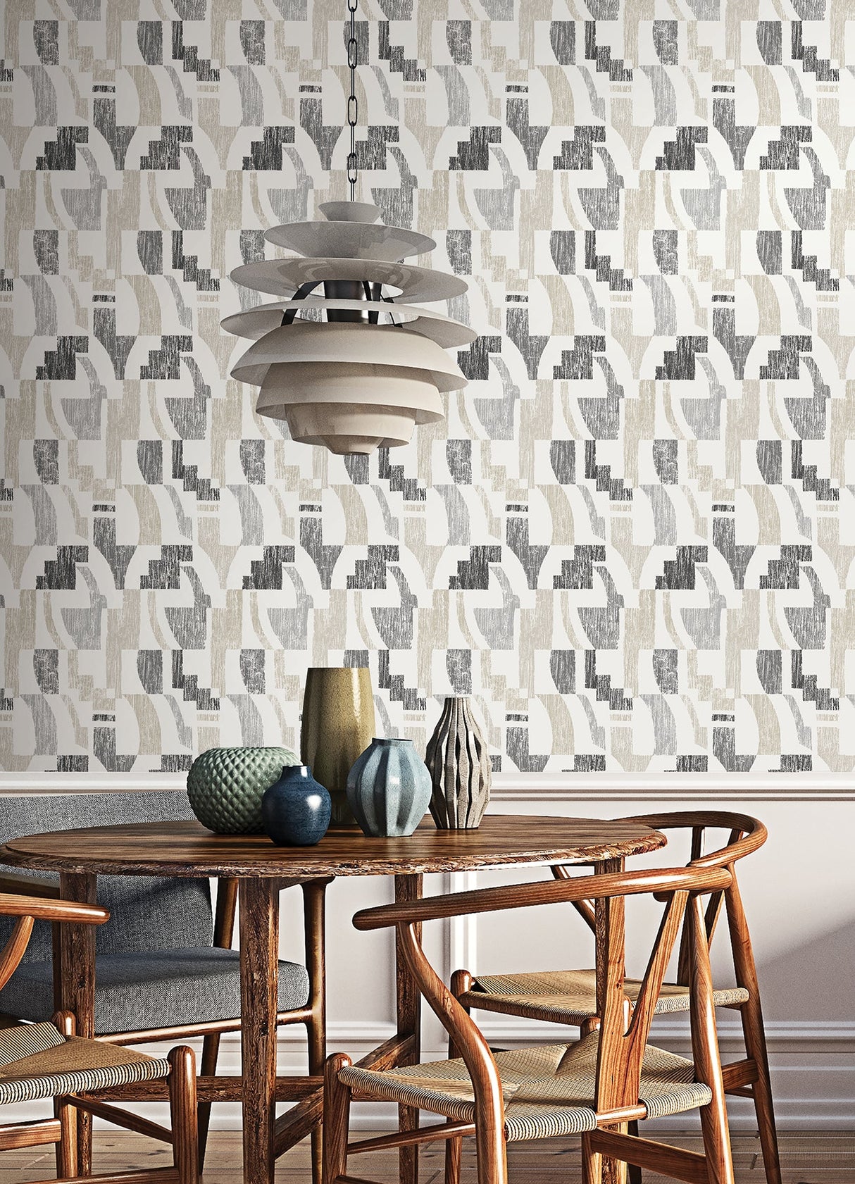 NuWallpaper NUS4634 Taupe Multi Lenny Geometric Peel & Stick Wallpaper