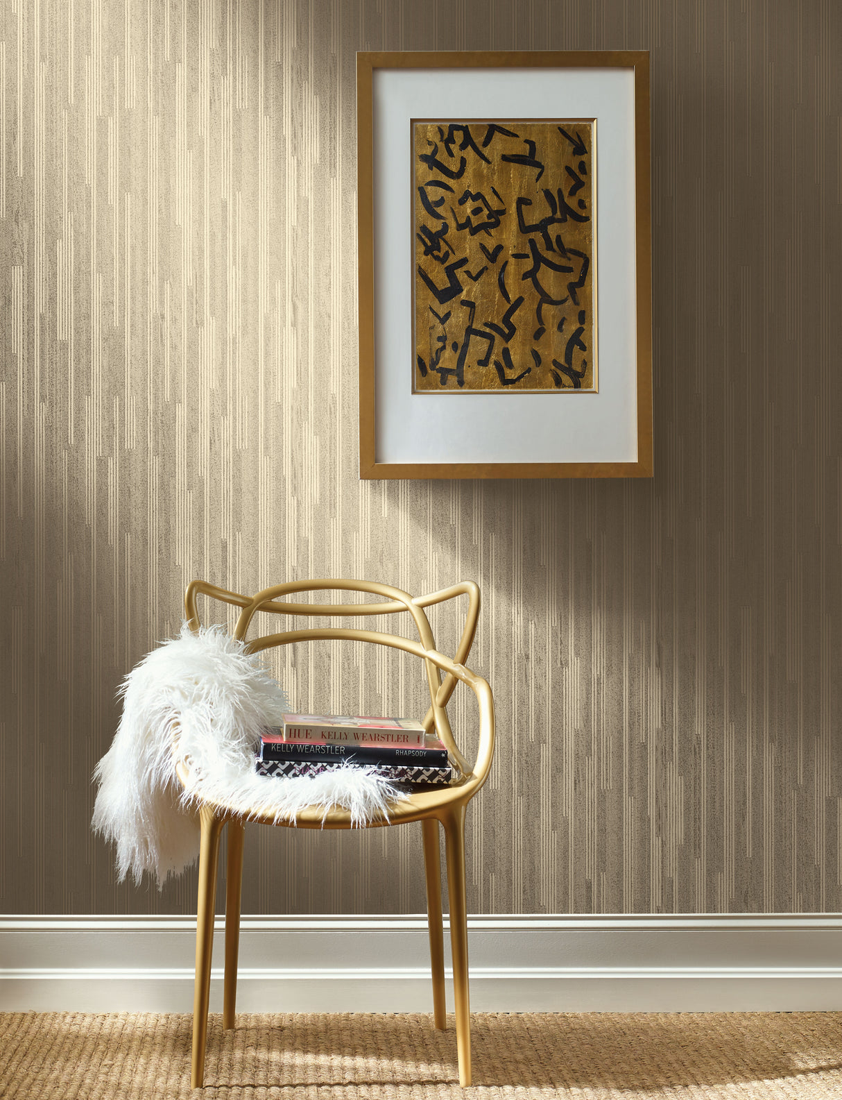 York NV5504 Vertical Plumb Soft Gold Metallic Wallpaper