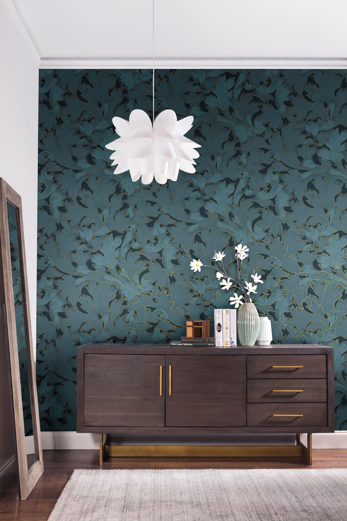 York NV5512 Dark Blue Acanthus Toss Wallpaper