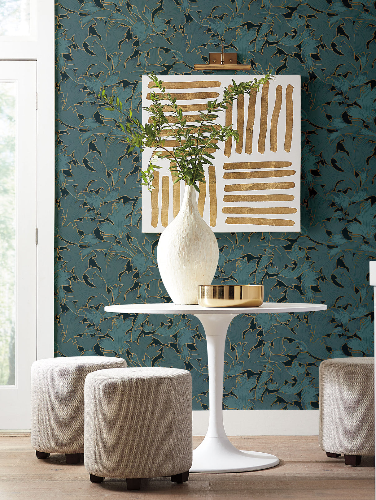 York NV5512 Dark Blue Acanthus Toss Wallpaper