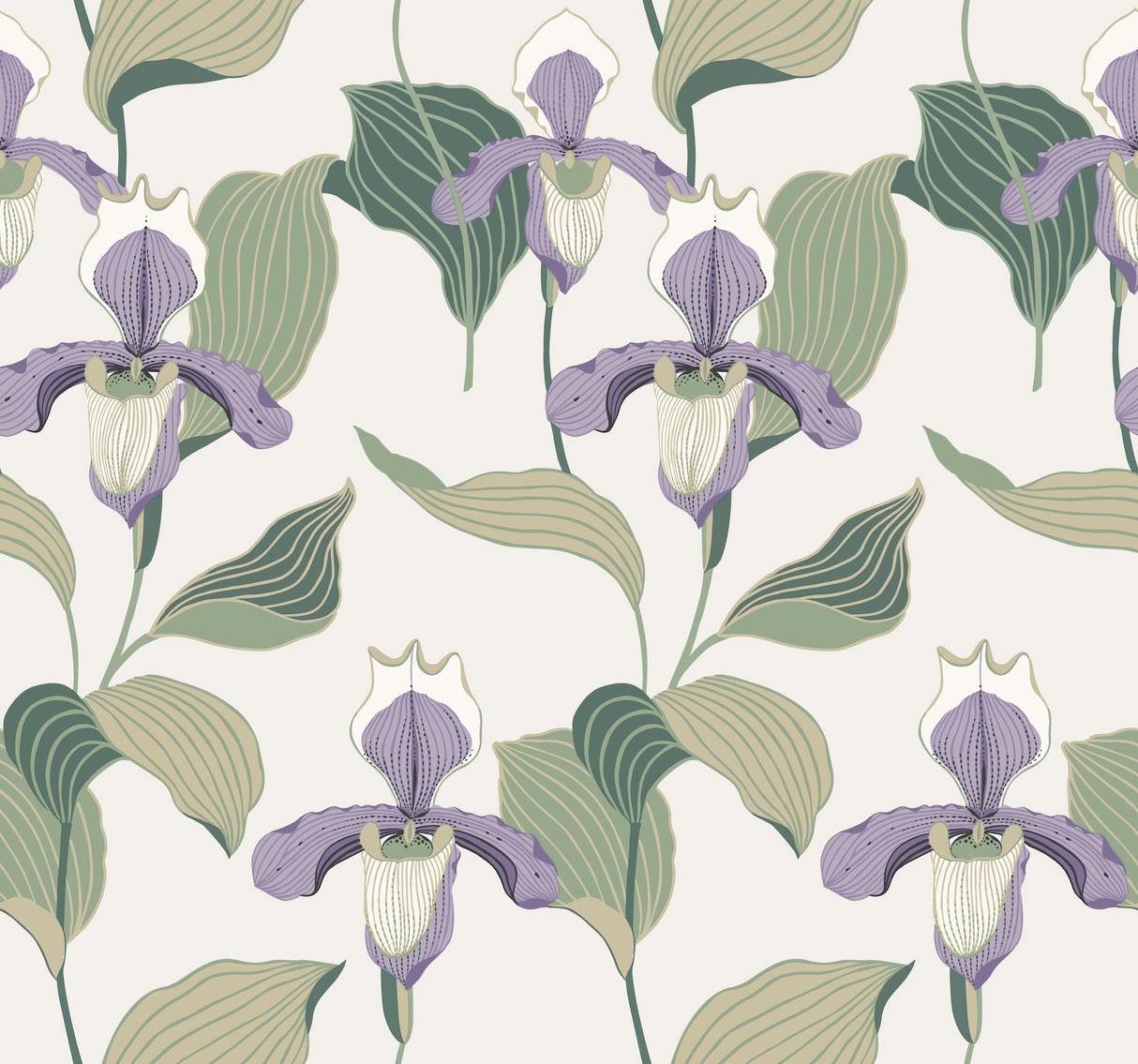 York NV5528 Lavender & Green Lady Slipper Wallpaper