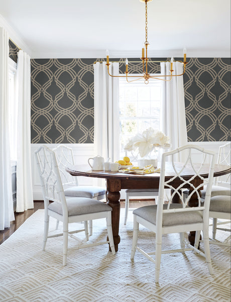 York NV5568 Dante Ribbon Charcoal Metallic Wallpaper