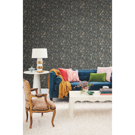 York NV5591 Marbled Endpaper Black & Gold Wallpaper