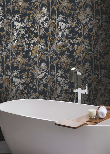 York NW3580 Shimmering Foliage Black Wallpaper