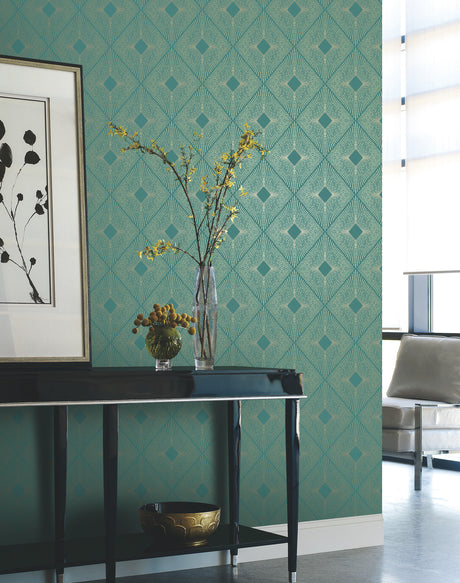 York NW3589 Harlowe Teal & Gold Wallpaper
