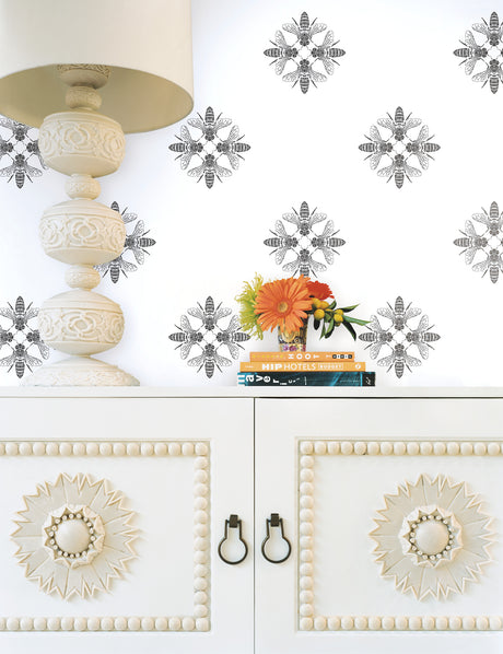 York ON1643 Honey Bee Black & White Wallpaper