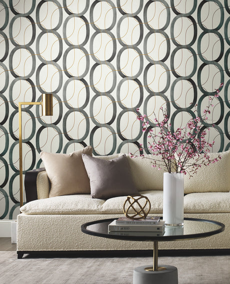 York OS4213 Interlock Black & Gold Wallpaper