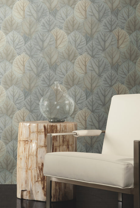 York OS4244 Leaf Concerto Blue & Taupe Wallpaper