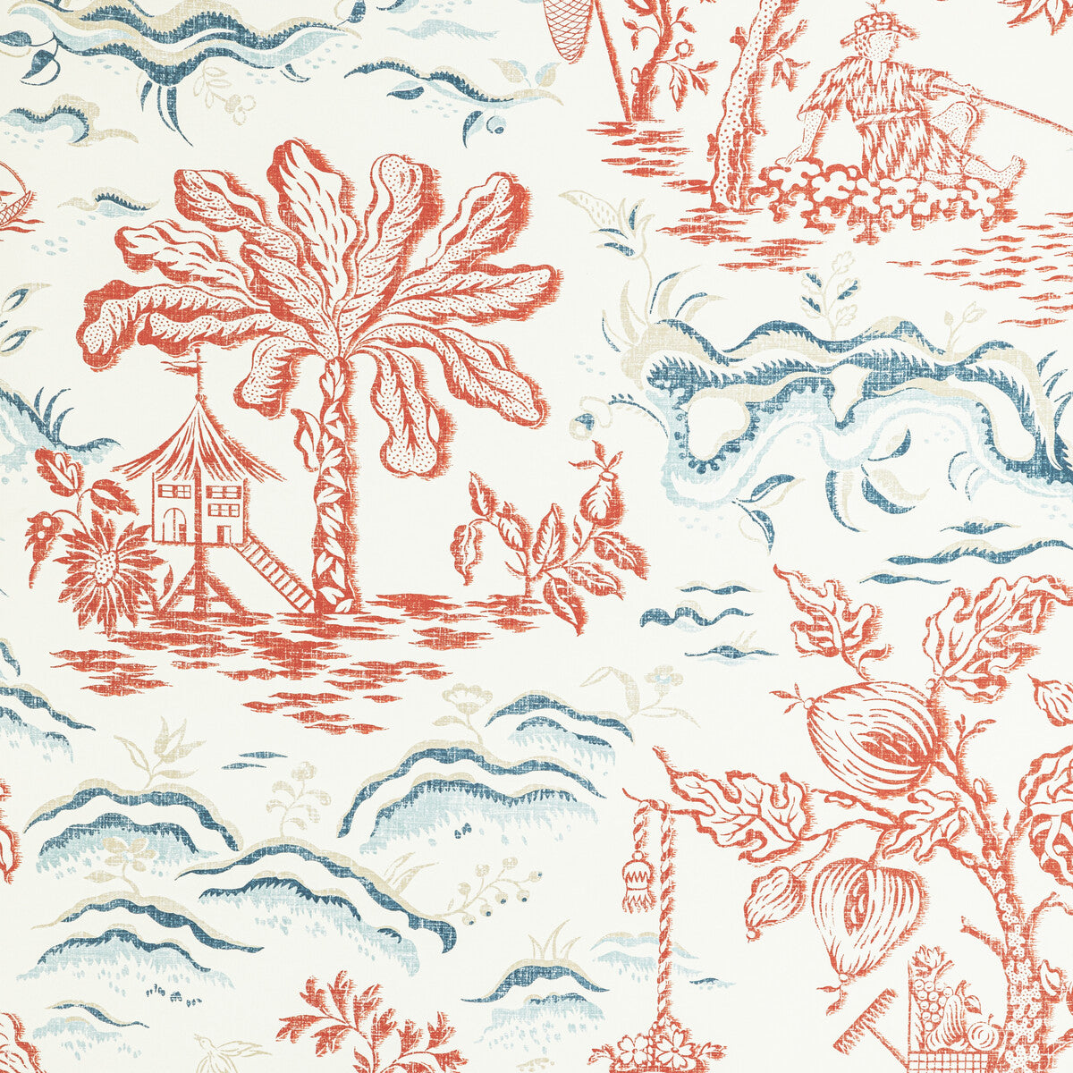 BRUNSCHWIG & FILS P8022101.195.0 VALENSOLE RED/BLUE Wallpaper - Eade's Wallpaper