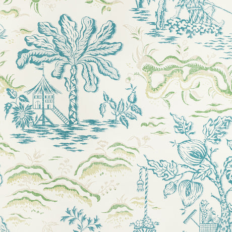 BRUNSCHWIG & FILS P8022101.353.0 VALENSOLE TEAL/LEAF Wallpaper - Eade's Wallpaper