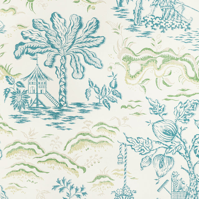 BRUNSCHWIG & FILS P8022101.353.0 VALENSOLE TEAL/LEAF Wallpaper - Eade's Wallpaper