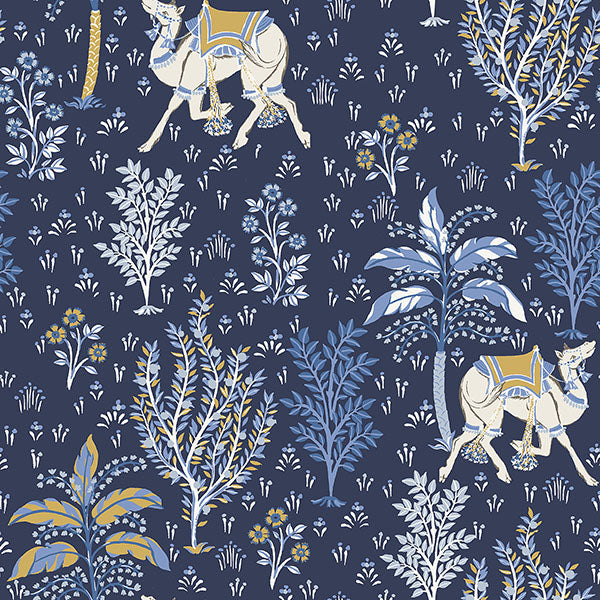 PrintFresh PFS4808 Navy Camel's Courtyard Peel and Stick Wal