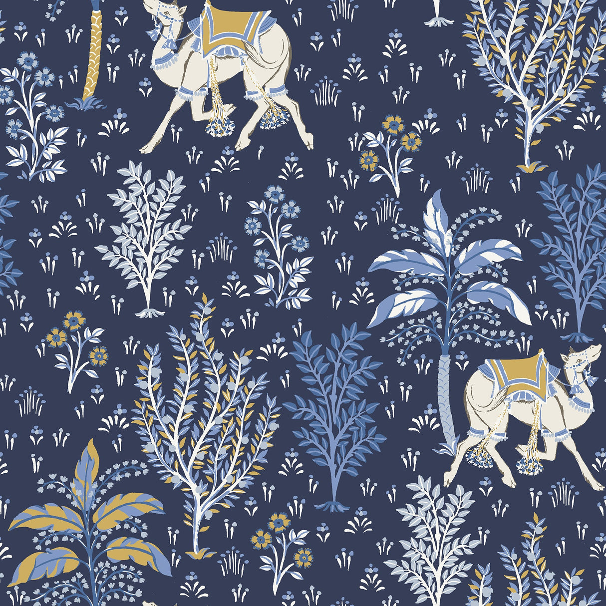 PrintFresh PFS4808 Navy Camel's Courtyard Peel & Stick Wallpaper