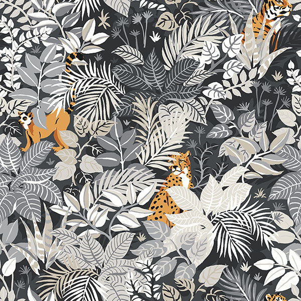 PrintFresh PFS4814 Charcoal Tropical Oasis Peel and Stick Wa