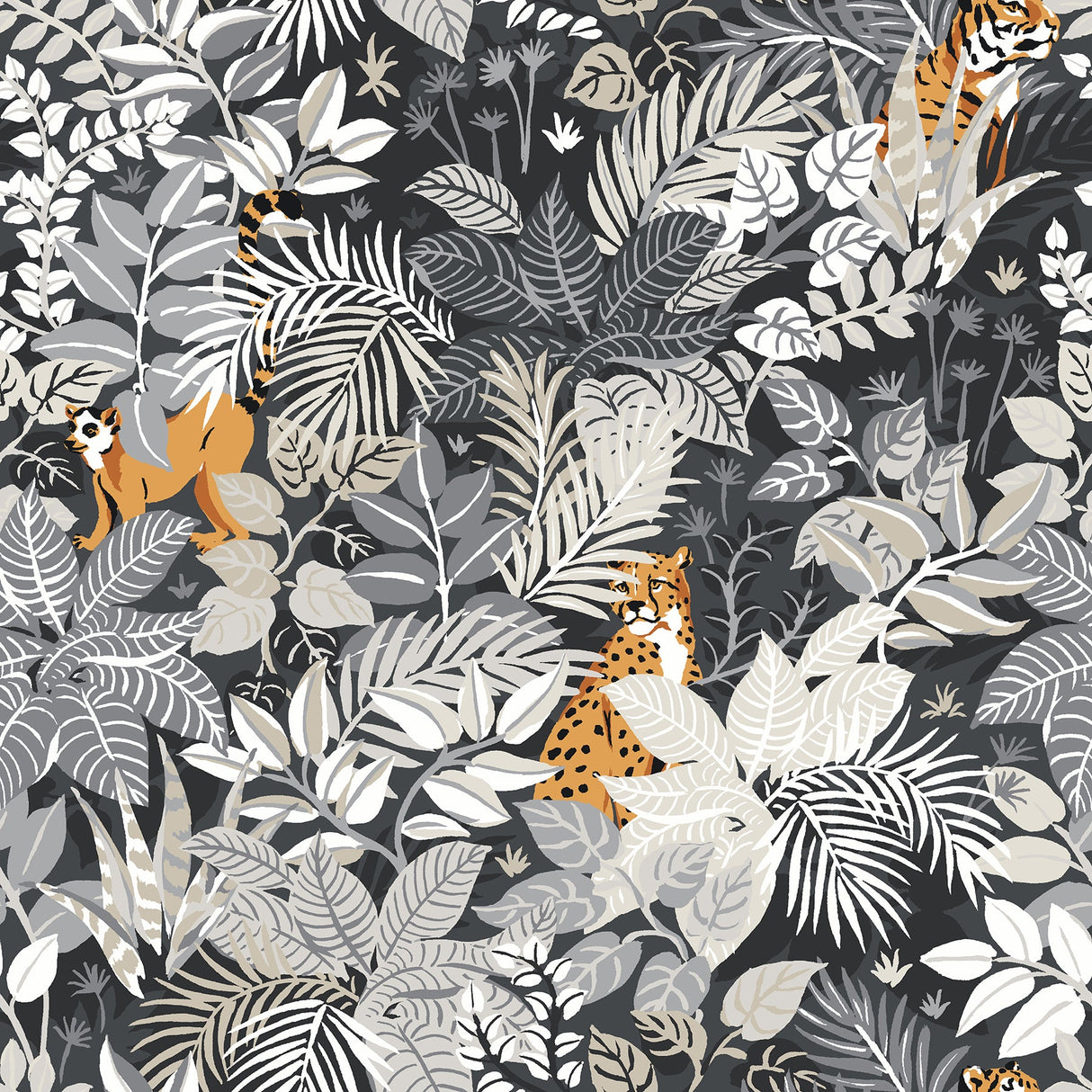 PrintFresh PFS4814 Charcoal Tropical Oasis Peel & Stick Wallpaper