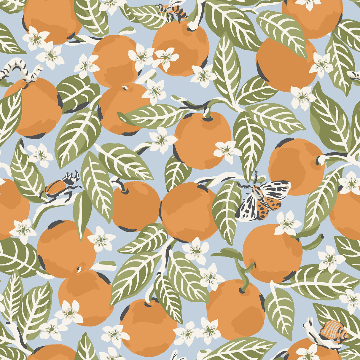 PrintFresh PFS4818 Sky Blue Orange Grove Peel & Stick Wallpaper