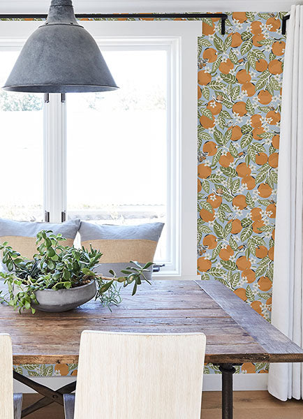 PrintFresh PFS4818 Sky Blue Orange Grove Peel and Stick Wall