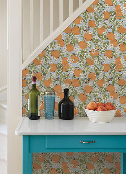 PrintFresh PFS4818 Sky Blue Orange Grove Peel and Stick Wall