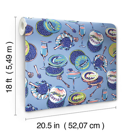 PrintFresh PFS6557 Champagne and Caviar Blue Peel and Stick 