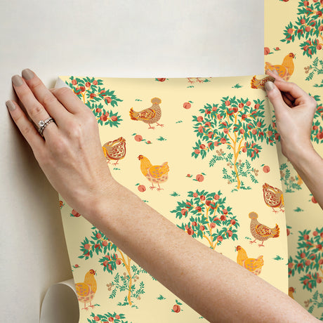 PrintFresh PFS6560 Hen House Butter Yellow Peel and Stick Wa