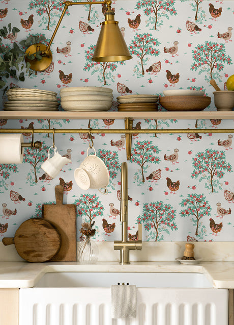 PrintFresh PFS6561 Hen House Linen Peel and Stick Wallpaper