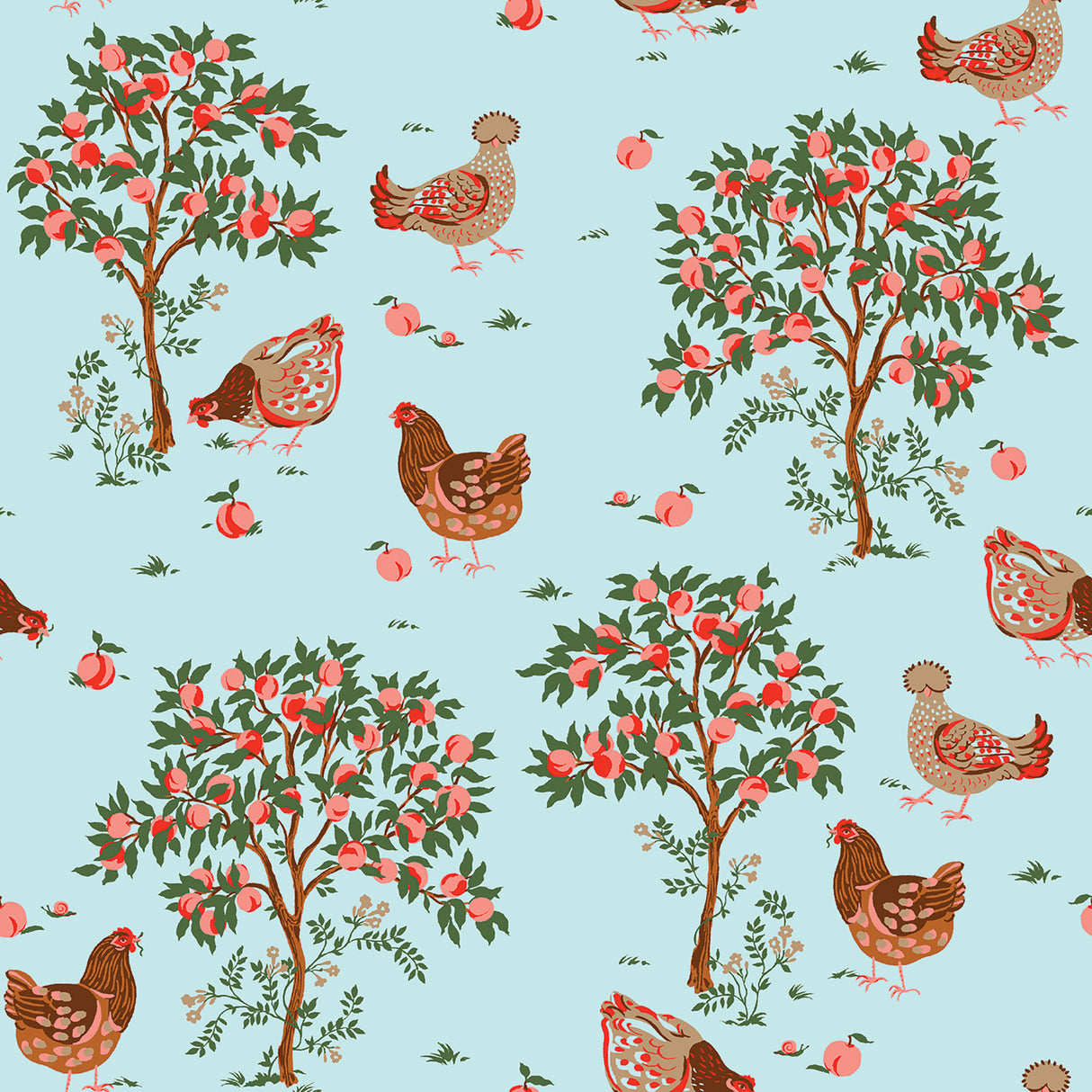 PrintFresh PFS6562 Hen House Aqua Peel and Stick Wallpaper