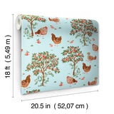 PrintFresh PFS6562 Hen House Aqua Peel and Stick Wallpaper