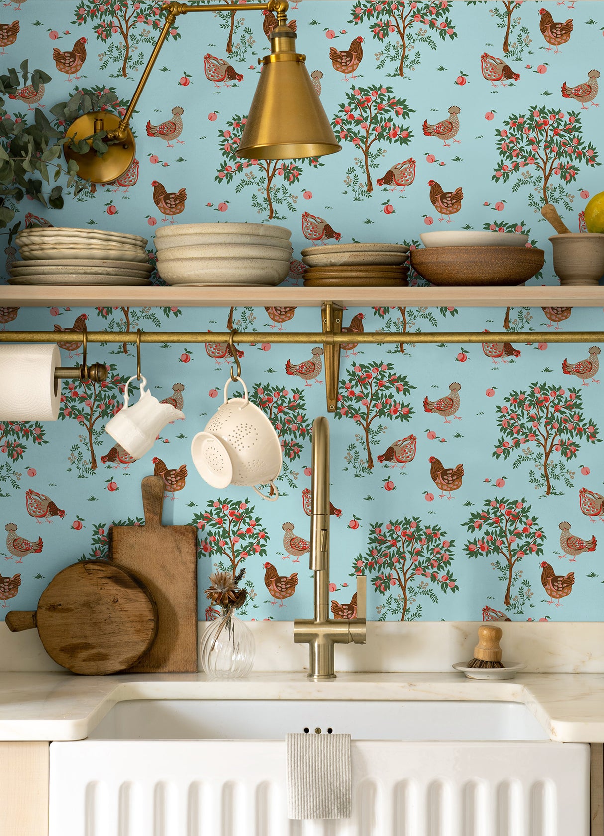 PrintFresh PFS6562 Hen House Aqua Peel and Stick Wallpaper